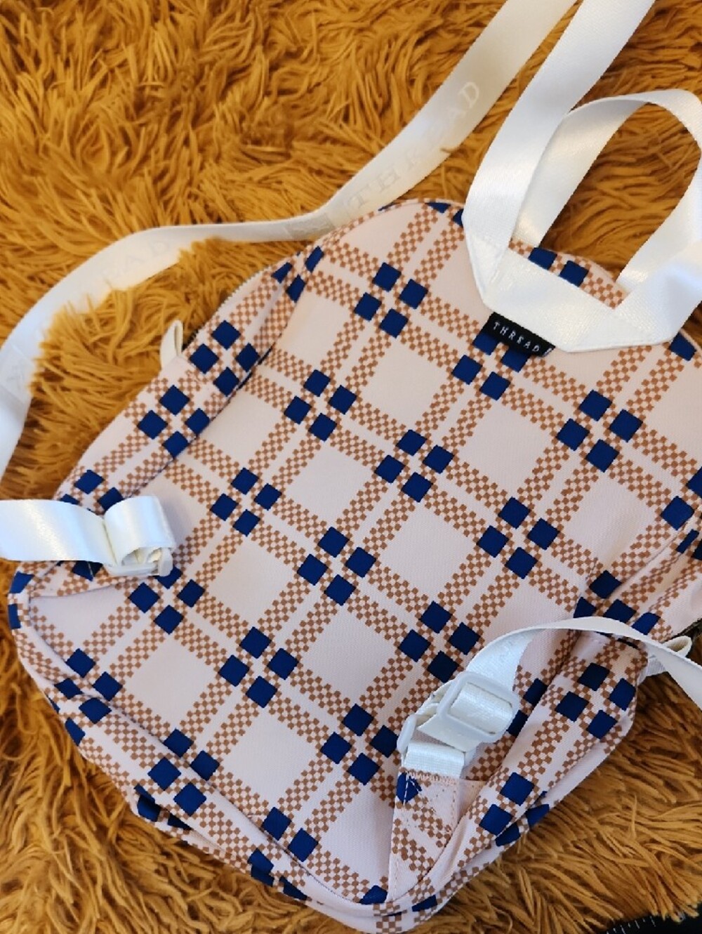Thread Wallets Plaid Mini Backpack with Blue & Tan Check Pattern - Picture 5 of 7